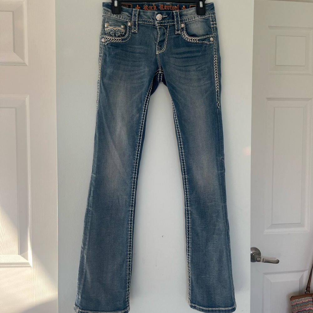 vintage rock revival low rise flare jeans